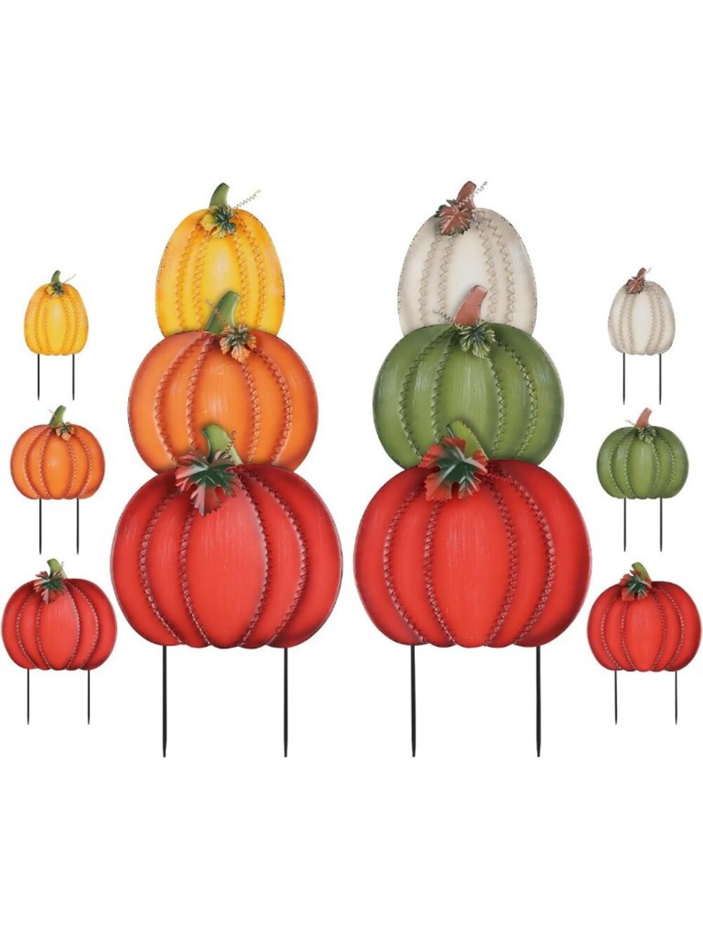 Fall Garden Stakes - 34" Decorative Metal Yard Signs with Pumpkins for Outdoor